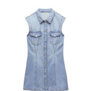 ZARA SHORT DENIM TRF DRESS SKY BLUE SIZE  XS  8197/099/403 16" Ptp